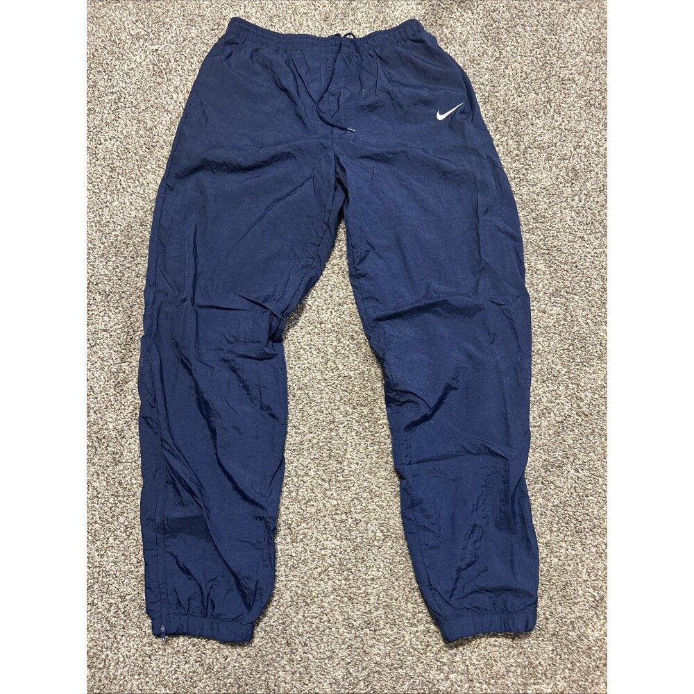 Vintage Nike Lined Track Pants Mens Size M Blue Windbreaker 90s Y2K Ankle Zip